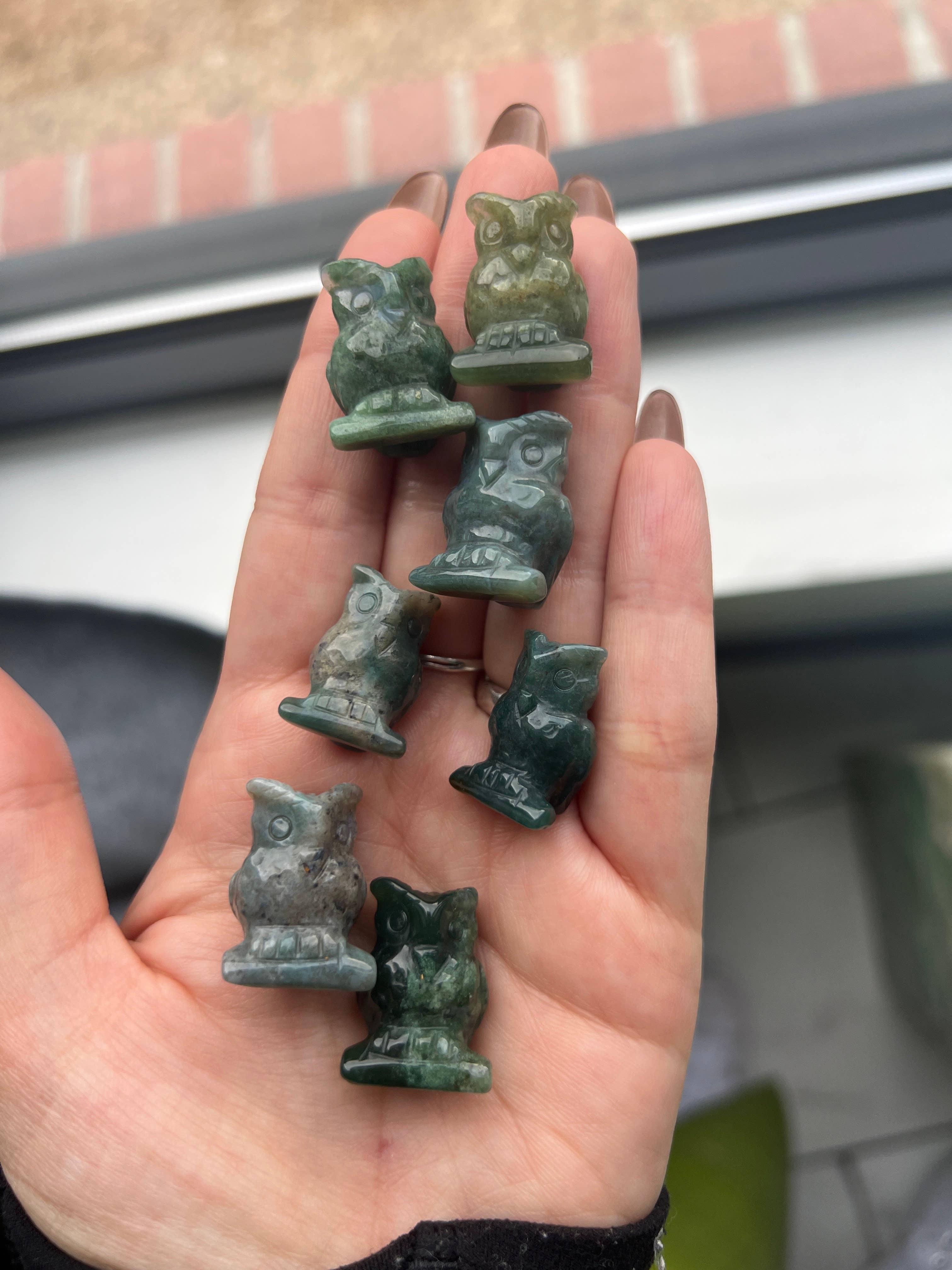 Moss Agate Owl Crystal Carving