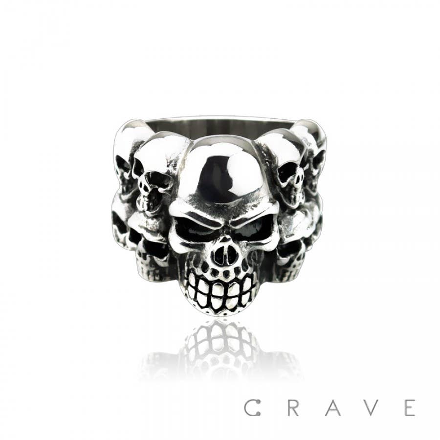 SS MULTIPLE DOOMED SKULLS RING