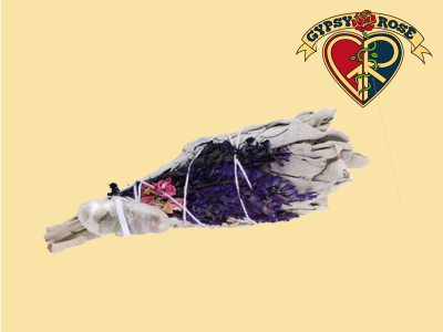 White Sage Torch With Lavender Wildflowers Clear Quartz
