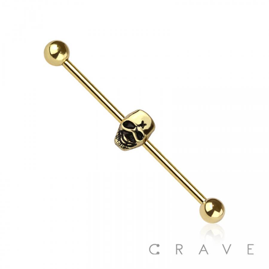 SKULL HEAD 316L SURGICAL STEEL INDUSTRIAL BARBELL