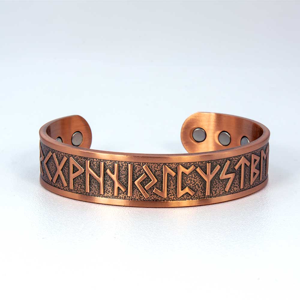 Magnetic Copper Bracelet - Runes - Antique Copper