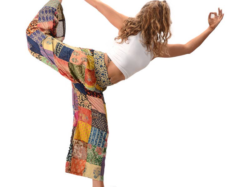 Cotton Print Patchwork Flare Pants