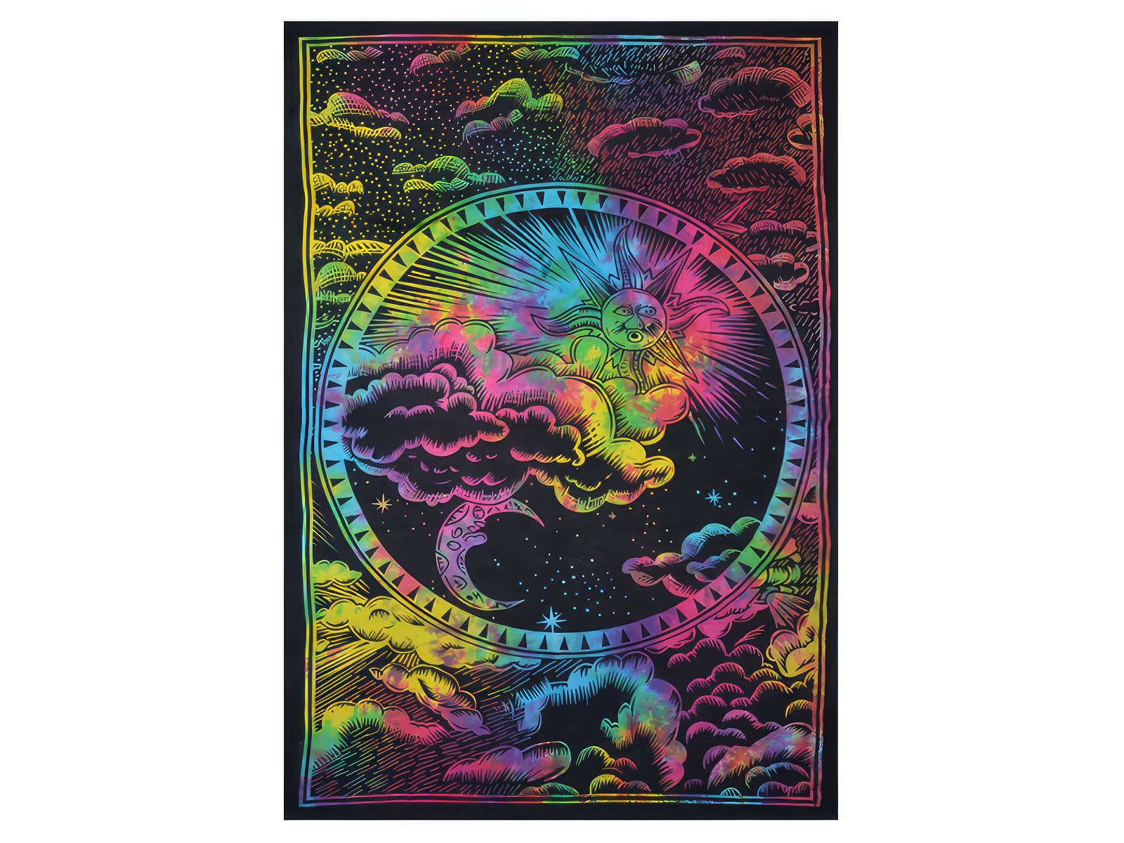 Tye Dye Cloudy Sun & Moon Twin Tapestry