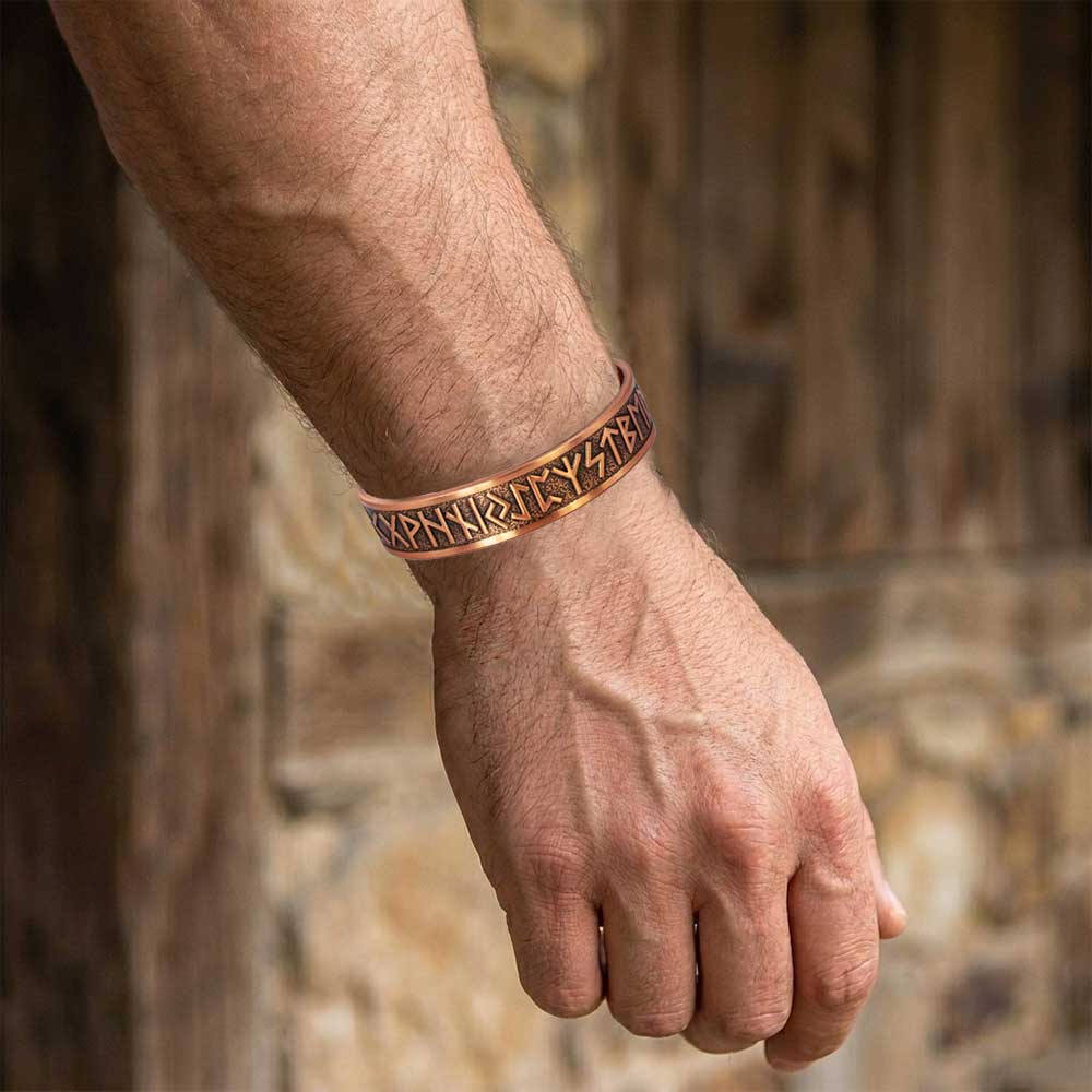 Magnetic Copper Bracelet - Runes - Antique Copper