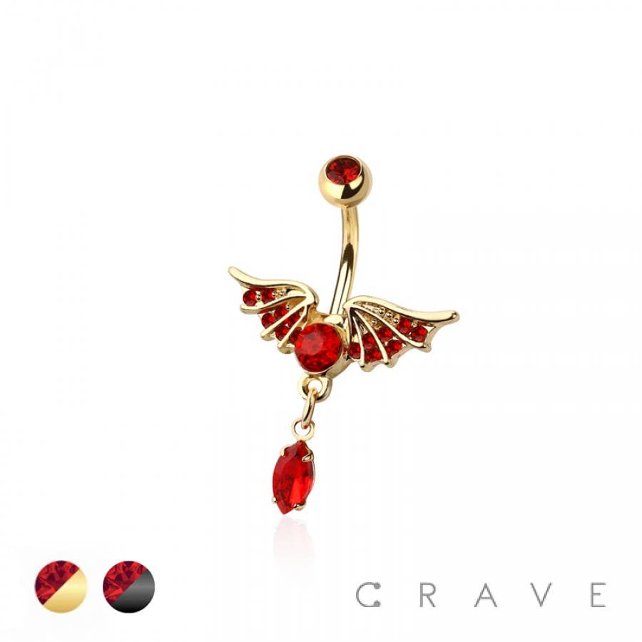 316L SURGICAL STEEL RED GEM WINGS BELLY BUTTON NAVEL RING