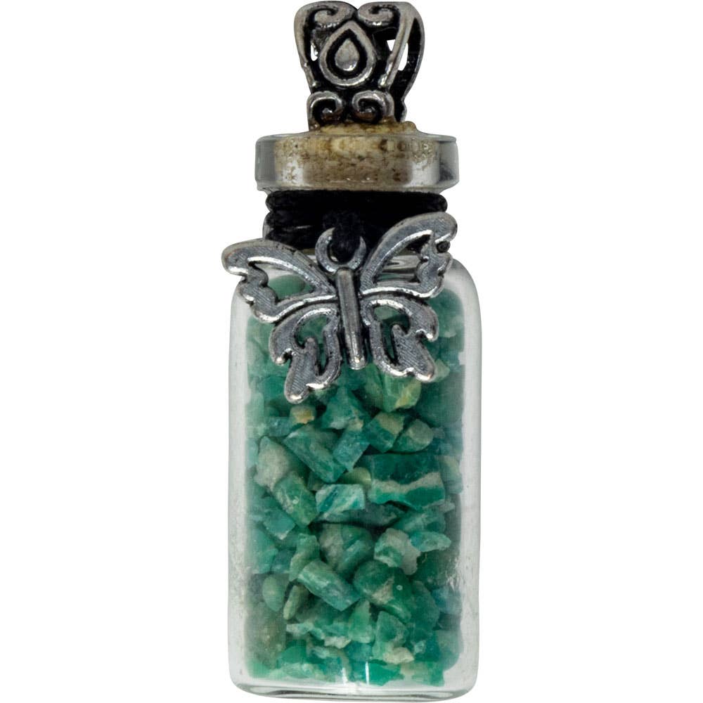 Gemstone Chip Bottle Necklace - Amazonite w/Butterfly (Each)