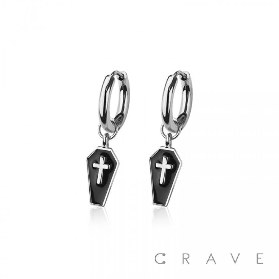 PAIR OF 316L STAINLESS STEEL HUGGIE/HOOP ENAMEL LAYER COFFIN