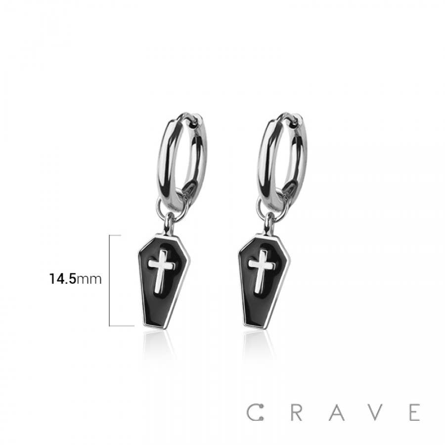 PAIR OF 316L STAINLESS STEEL HUGGIE/HOOP ENAMEL LAYER COFFIN