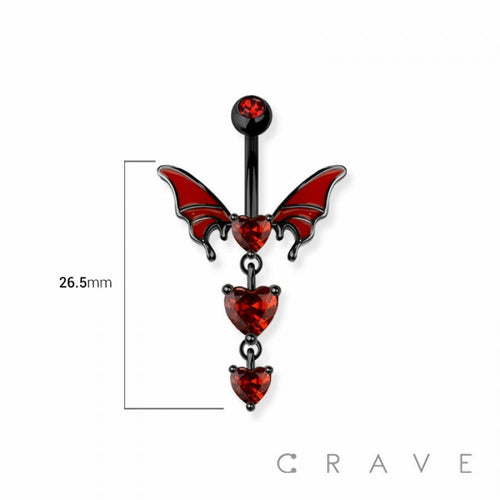 316L SURGICAL STEEL CZ DANGLE HEARTS ENAMEL WINGS BELLY