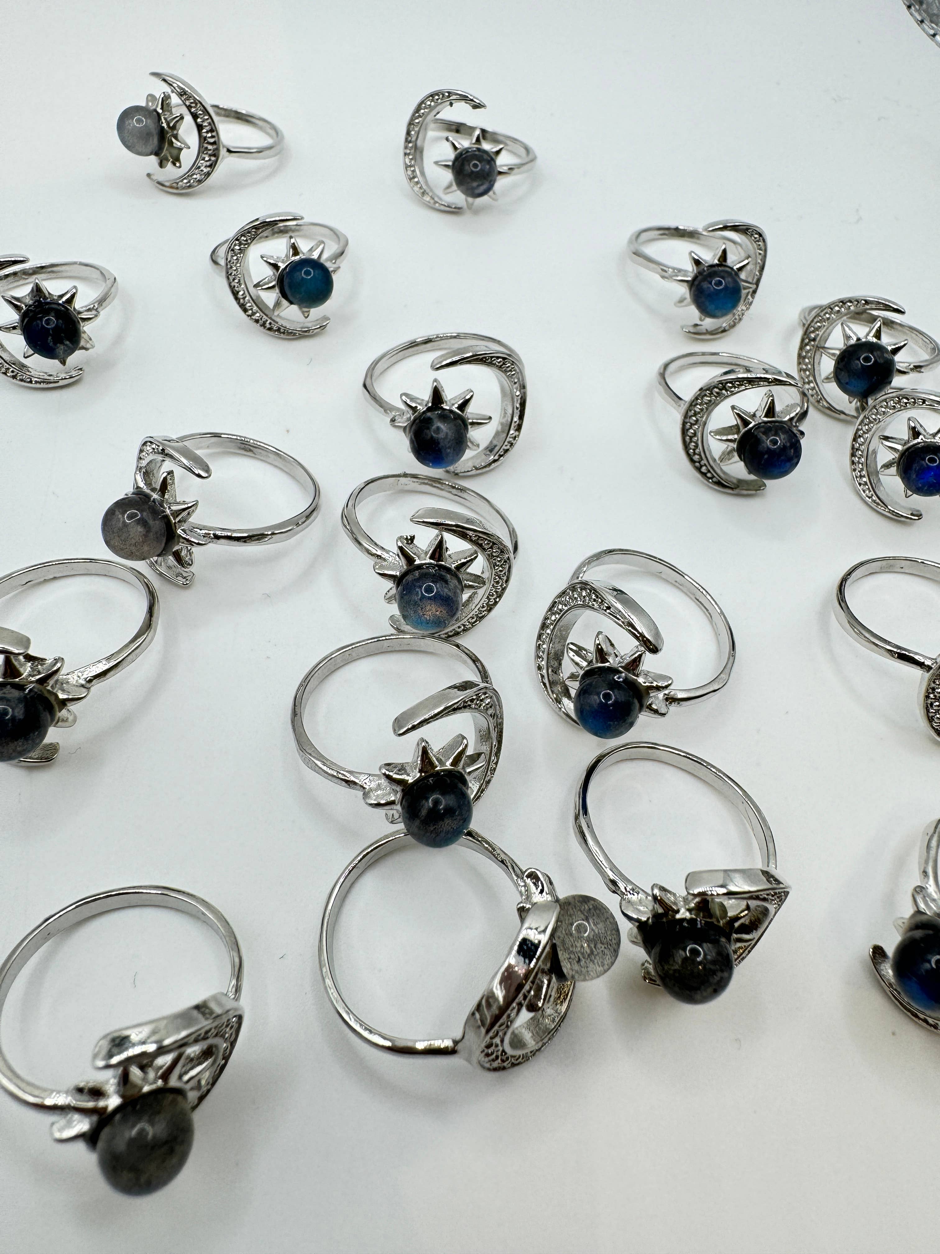 Labradorite Sun & Moon Rings - Adjustable Crystal Rings