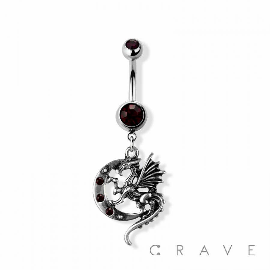 CRESCENT MOON DRAGON 316L SURGICAL STEEL NAVAL RING