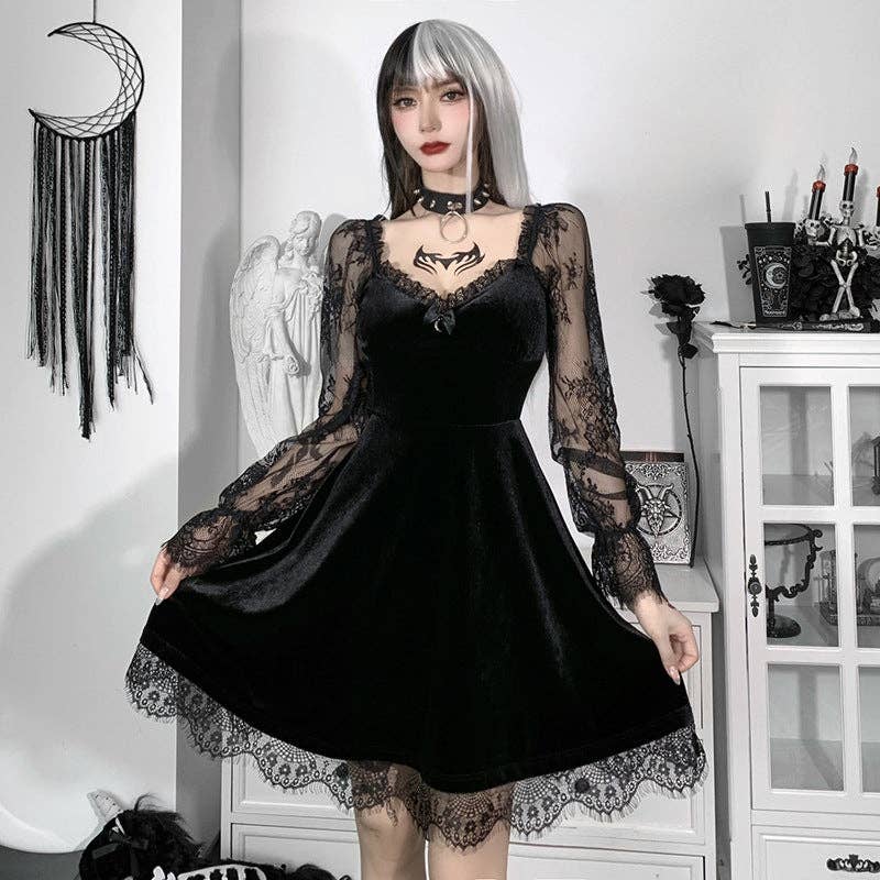 Dark Hip-Hop Lace Dress Elegant Fit