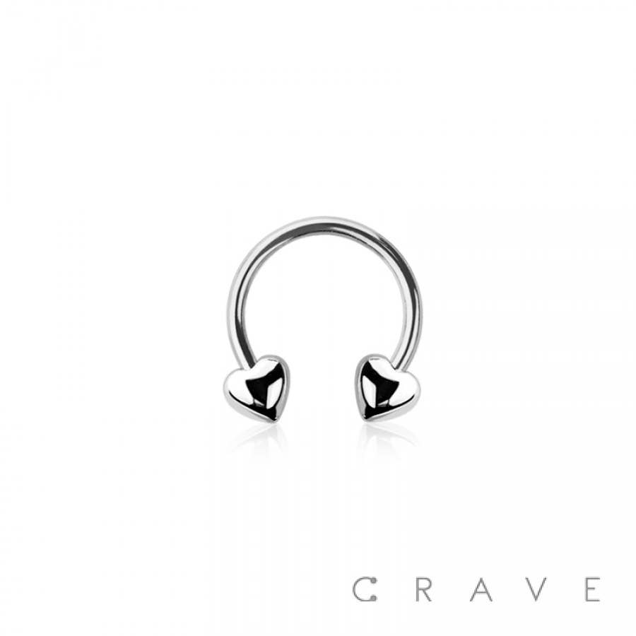 316L SURGICAL STEEL HEART ENDS HORSESHOE FOR SEPTUM, HELIX,