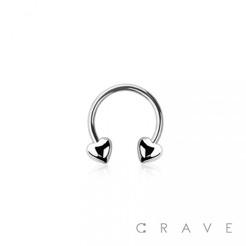316L SURGICAL STEEL HEART ENDS HORSESHOE FOR SEPTUM, HELIX,