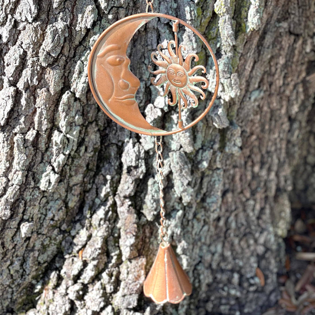 80-Inch Metal Rain Chain with Celestial Crescent Moon & Sun