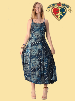 Celestial Star Moon Print Rayon String Dress
