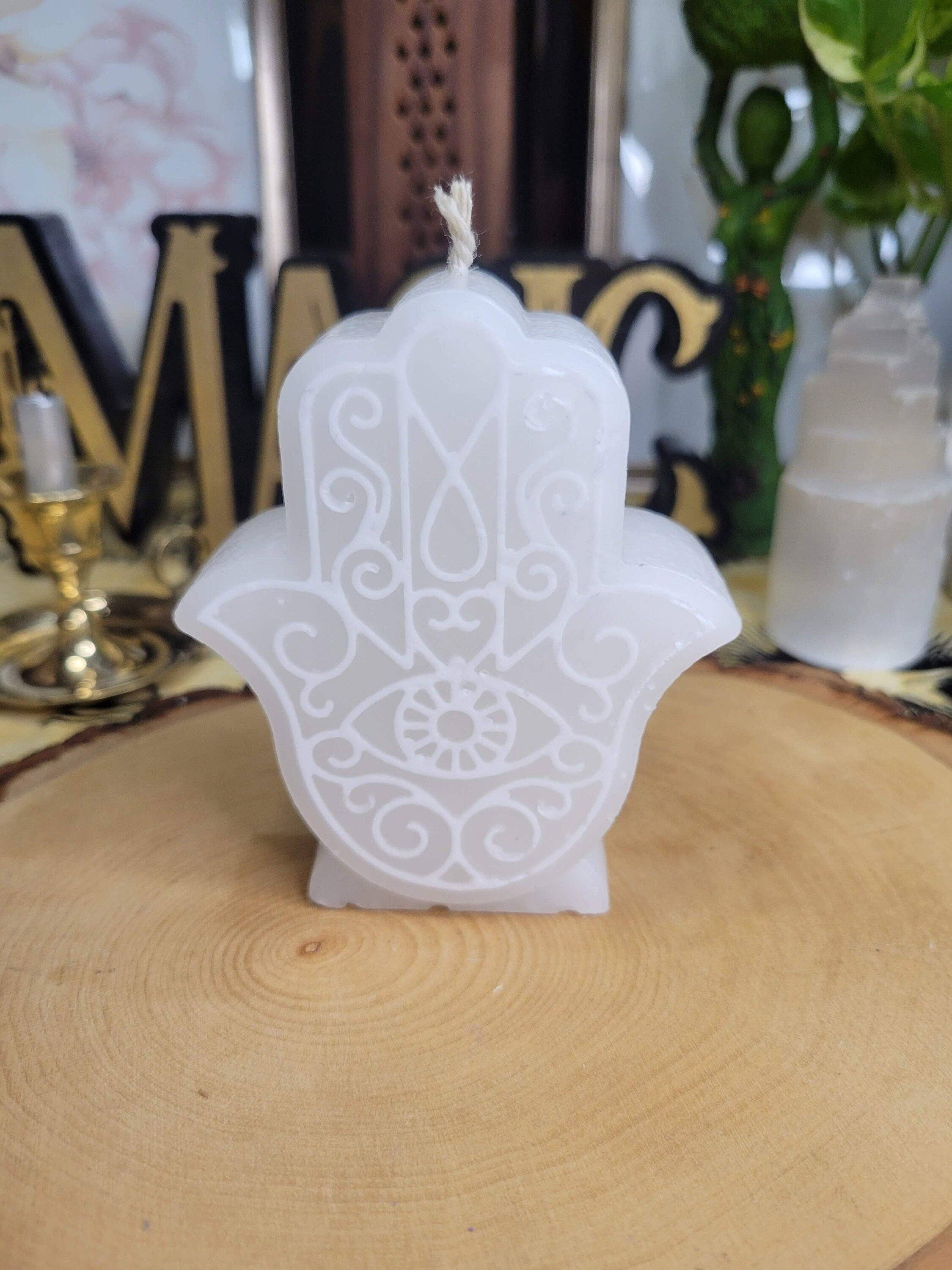 White Hamsa Candle, Hamsa Decor Candle,  Figurine Candle Evil Eye Protection Candle Spell Candle