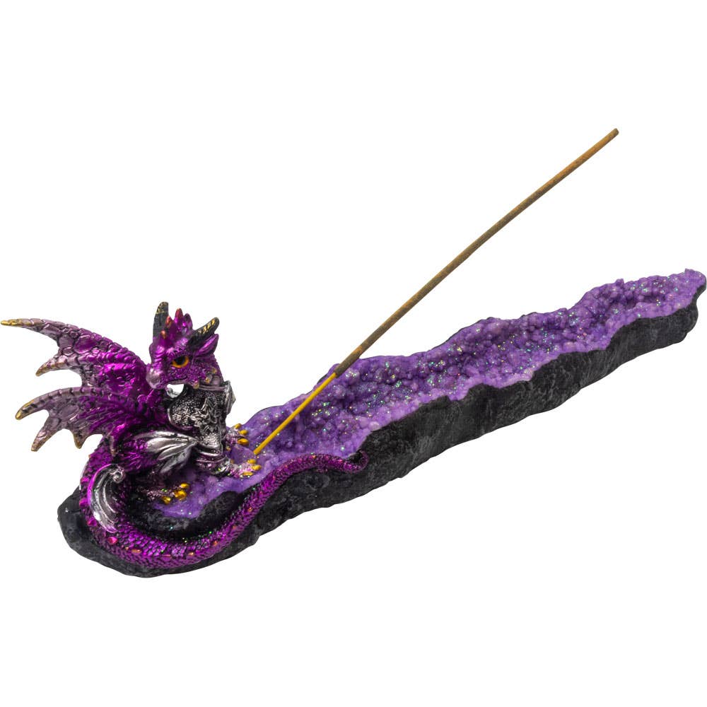 Polyresin Incense Holder - Purple Dragon On Geode
