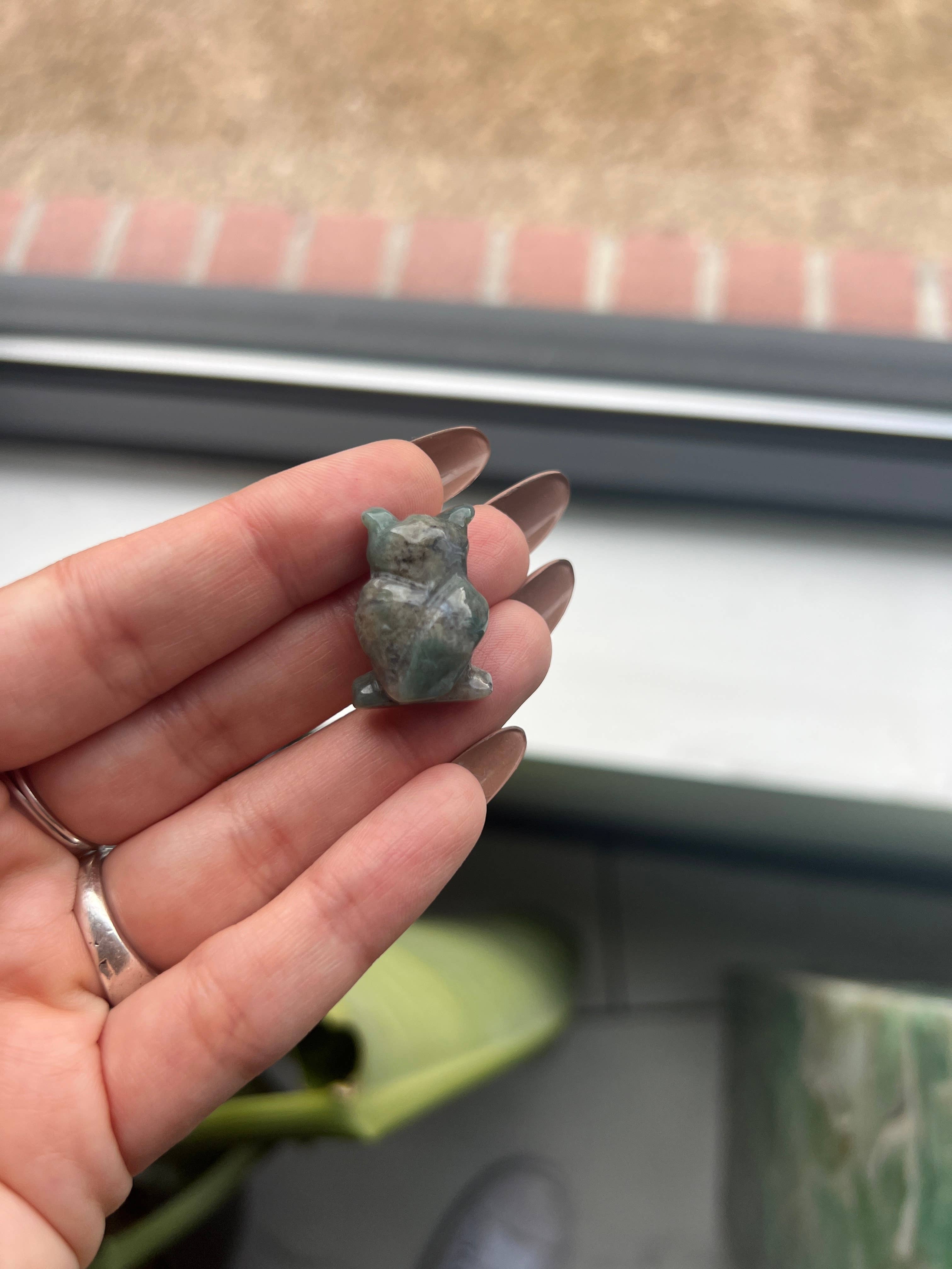 Moss Agate Owl Crystal Carving