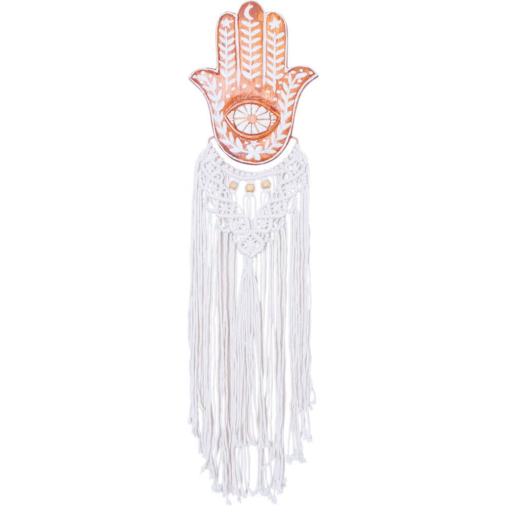 Wood Wall Hanging w/ Macrame - Fatima Hand