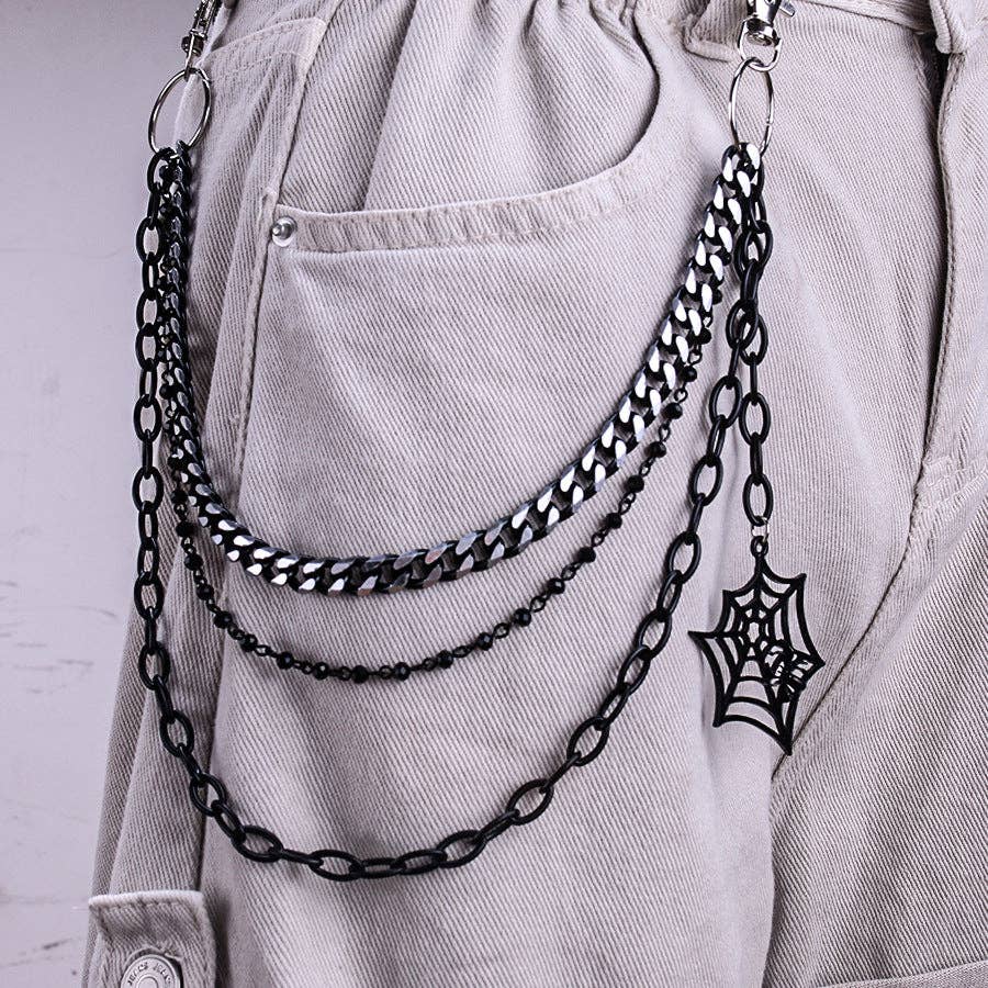 Trendy Punk Style Metal Spider Web Chain for Jeans