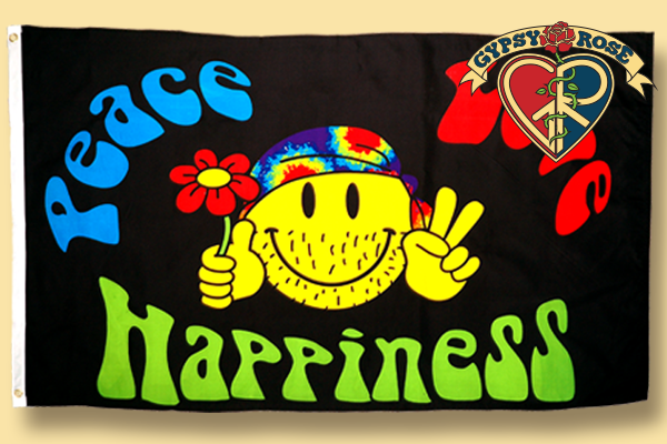 Peace Love Happiness Smiley Face Flag