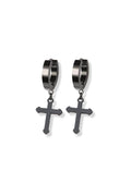 PAIR OF 316L STAINLESS STEEL HUGGIE/HOOP EARRINGS WITH CROSS