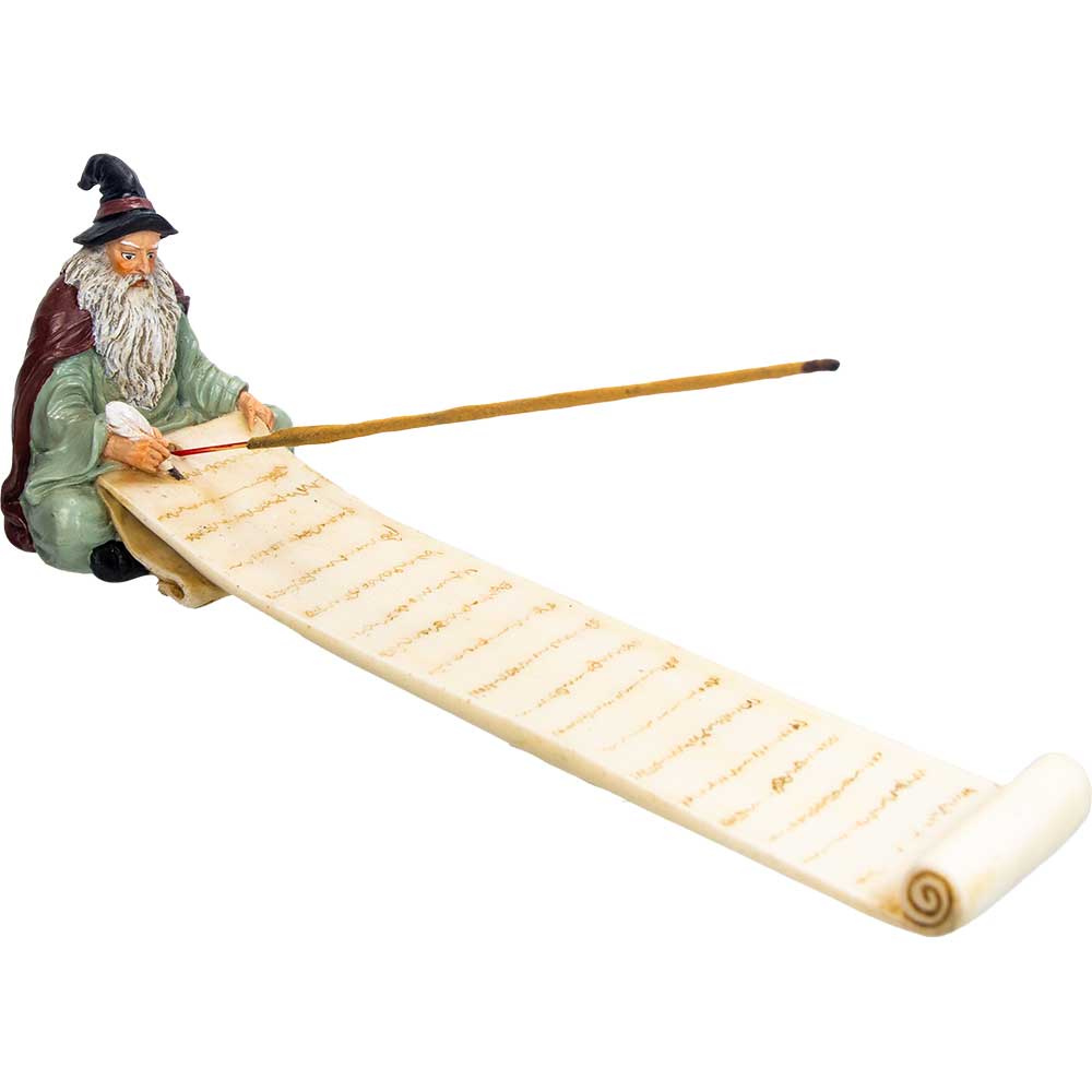 Polyresin Incense Holder - Wizard w/ Magic Scroll