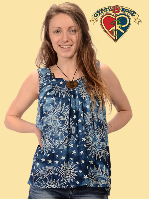Celestial Star Moon Printed Rayon Sleeveless Blouse