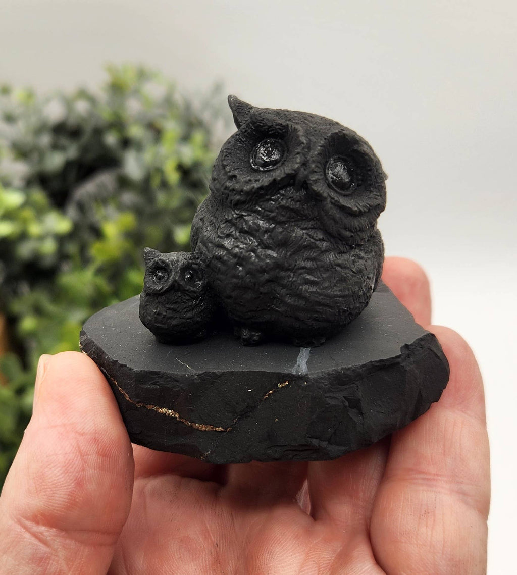 Shungite Figurine Owl and Owlet - EMF Protection (6.5x4x5cm)
