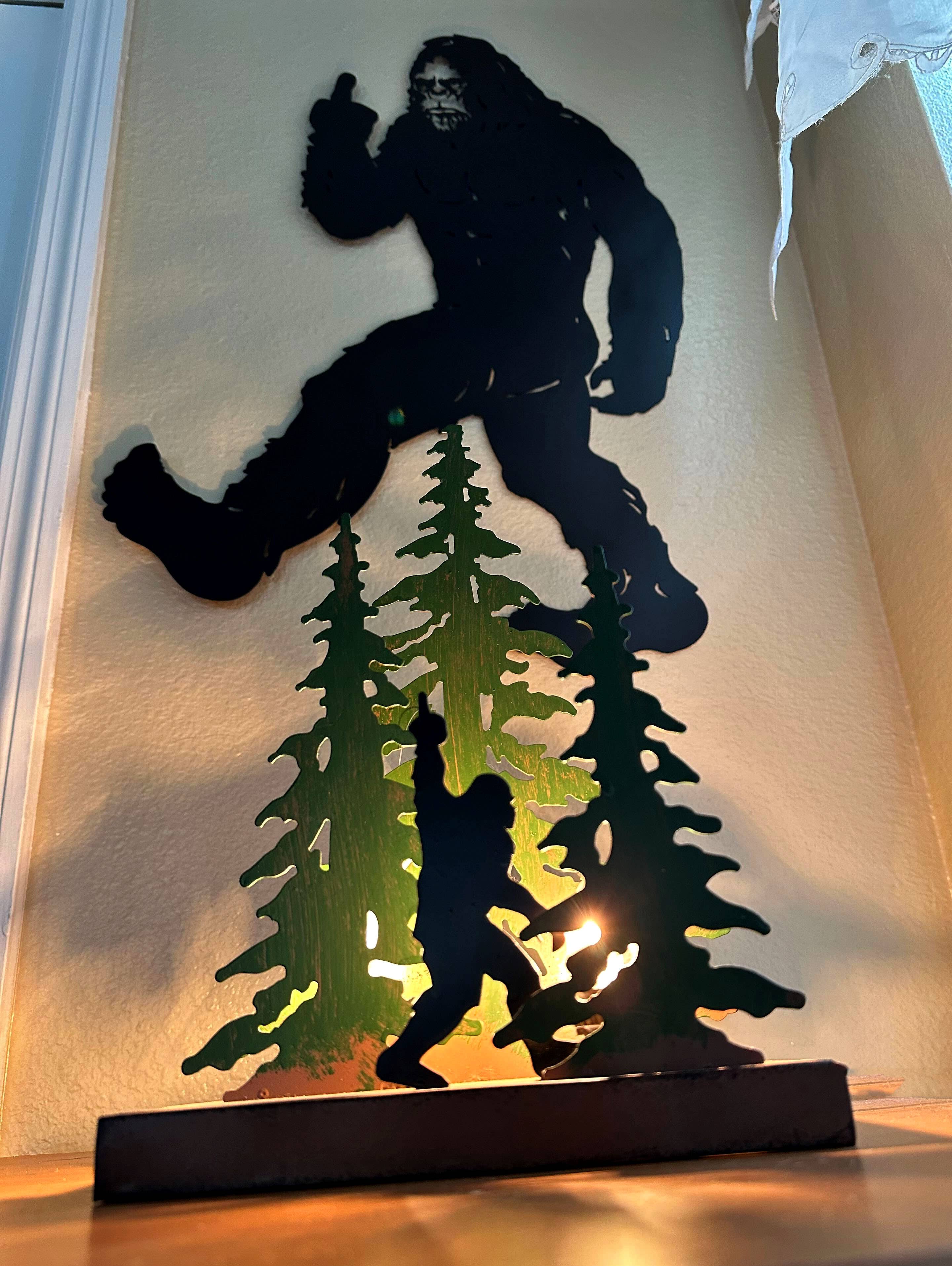 Black Metal Laser Cut Bigfoot Flipping The Bird Wall Art