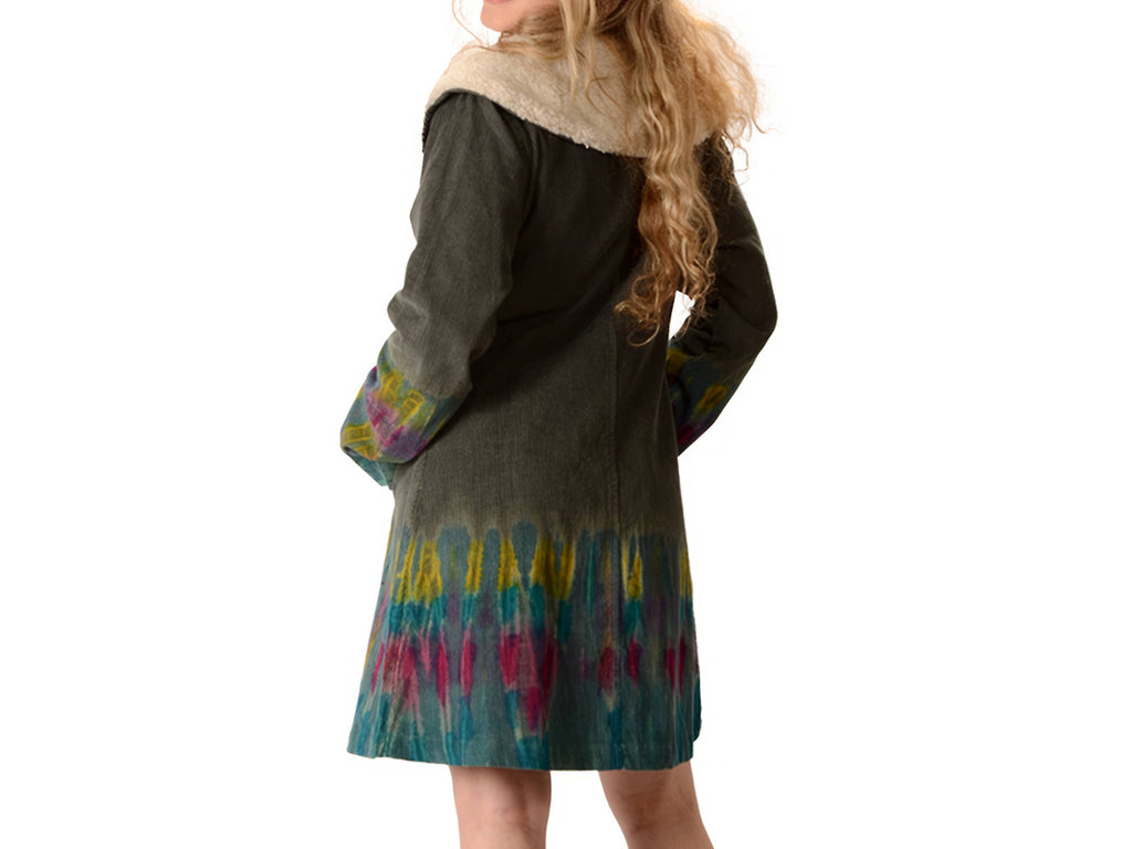 Tye Dye Corduroy Jacket with Sherpa Fleece Trim