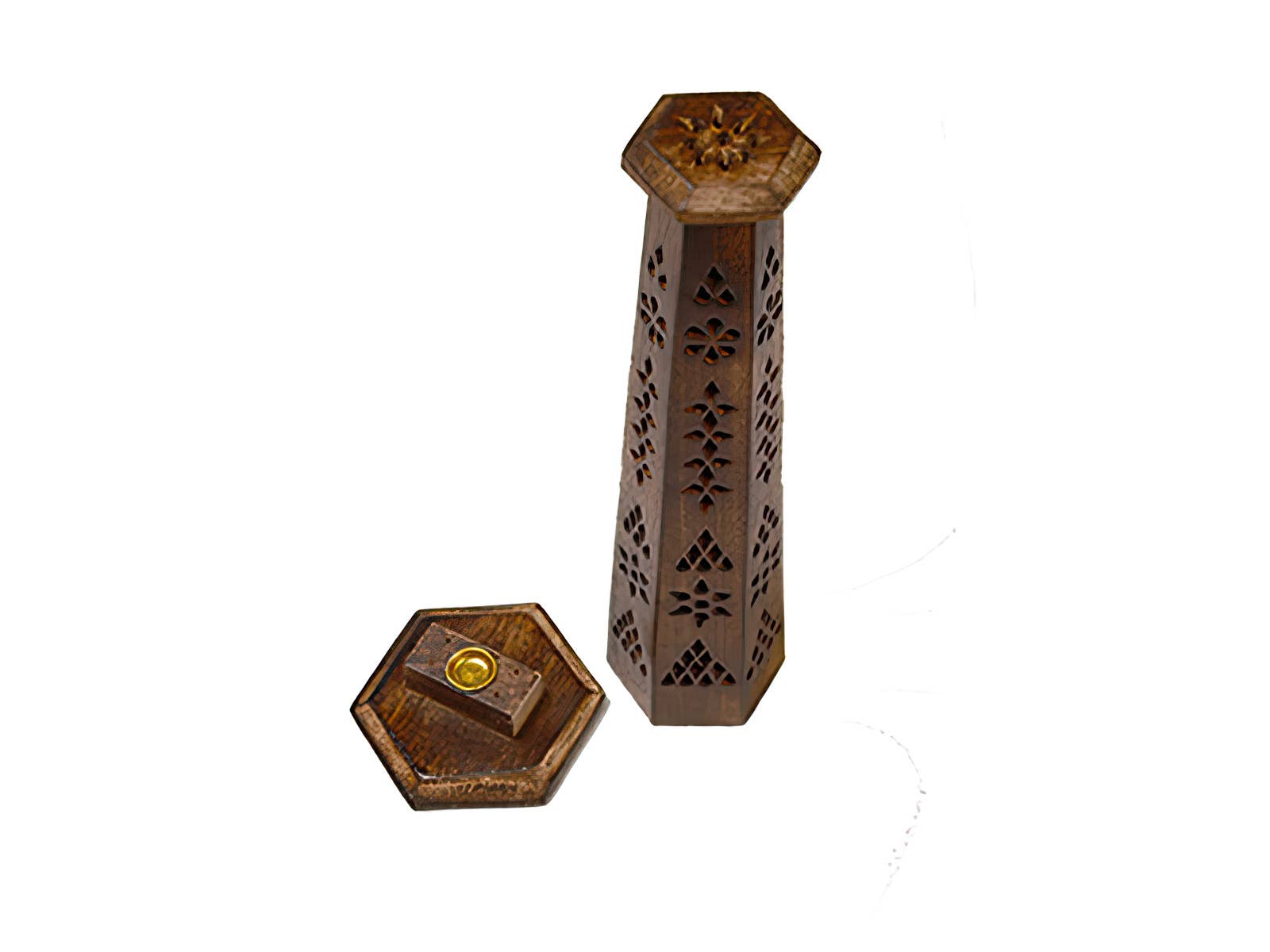 Carved Wooden Upright Incense Burner