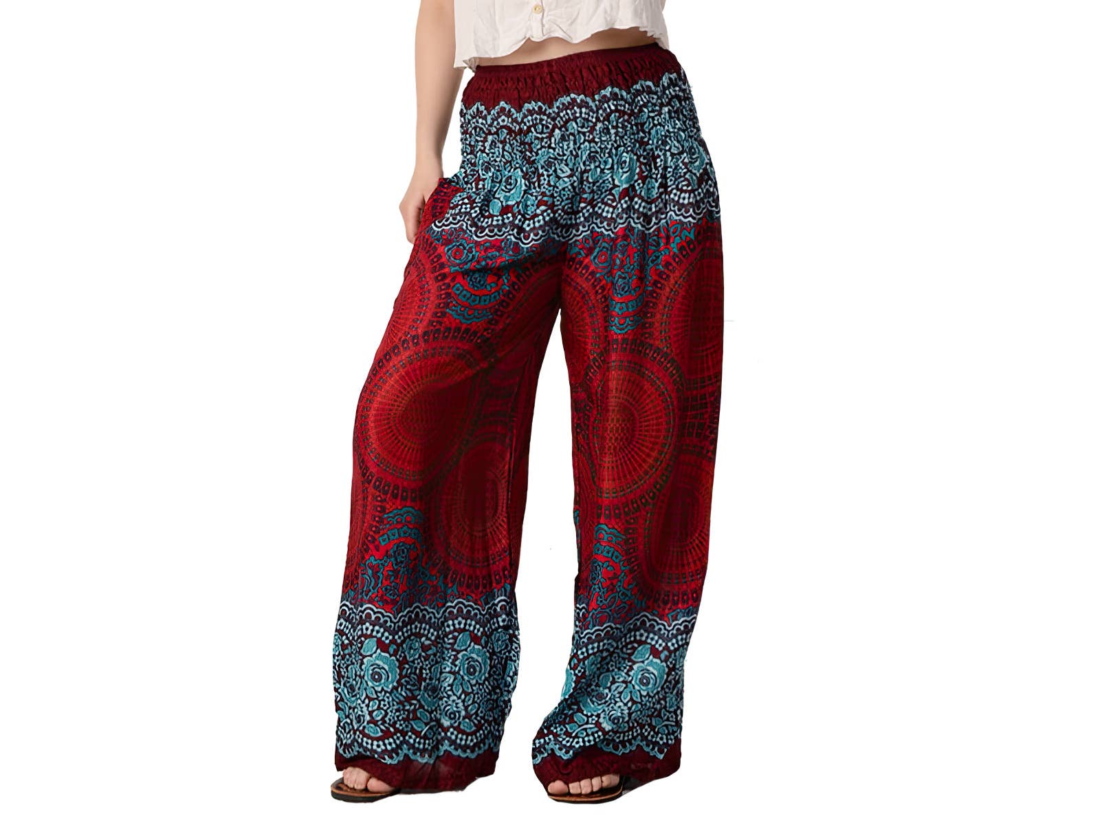 Honeycomb Mandala Print Rayon Wide Leg Pants