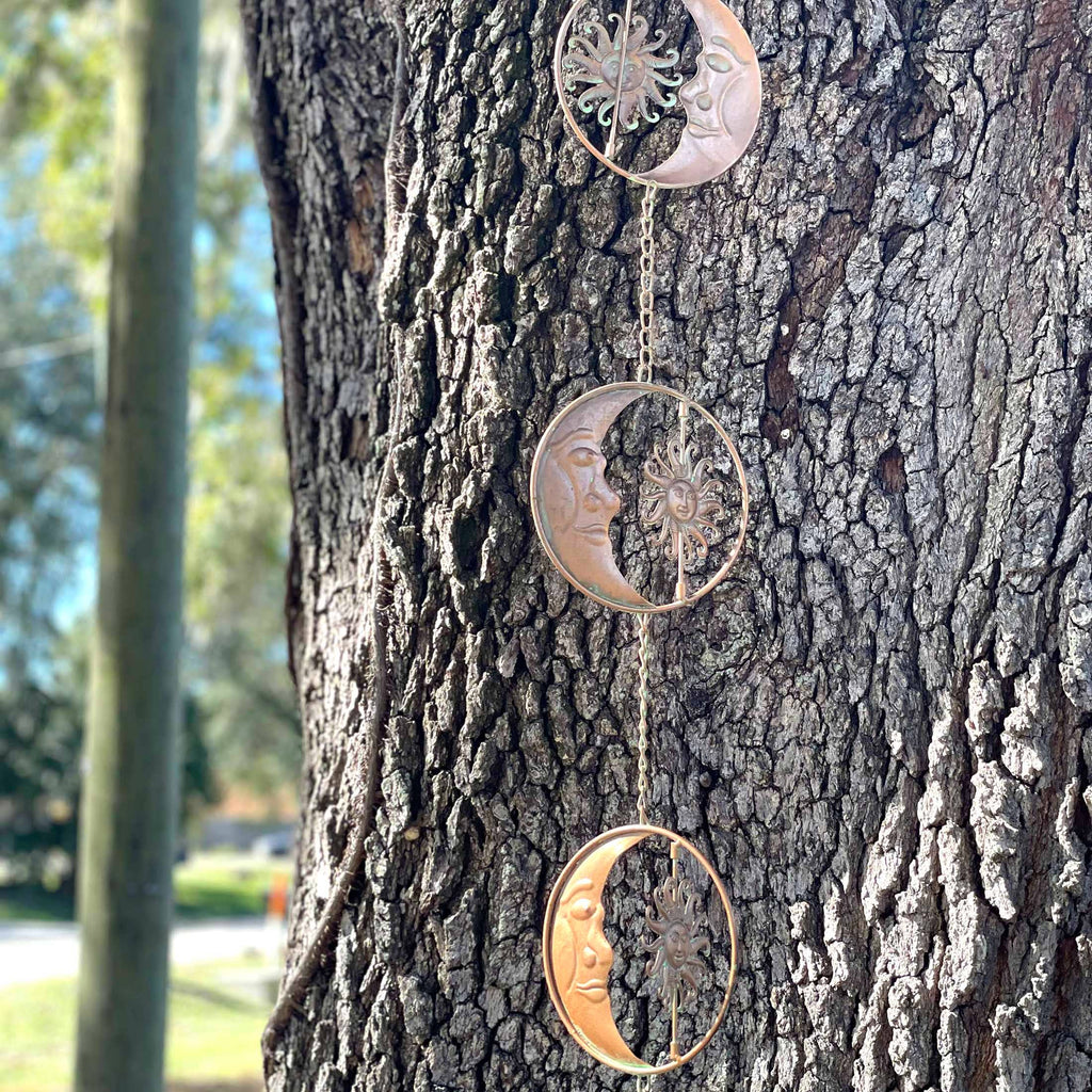 80-Inch Metal Rain Chain with Celestial Crescent Moon & Sun