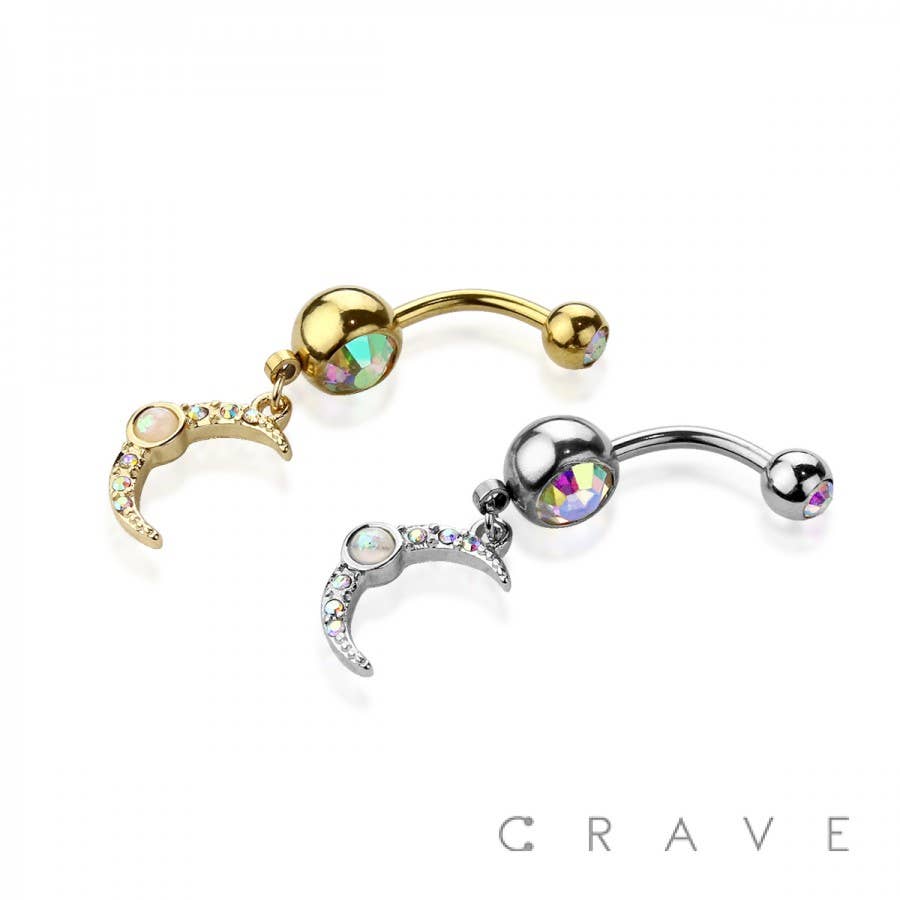 OPAL MOON DANGLE 316L SURGICAL STEEL NAVEL RING