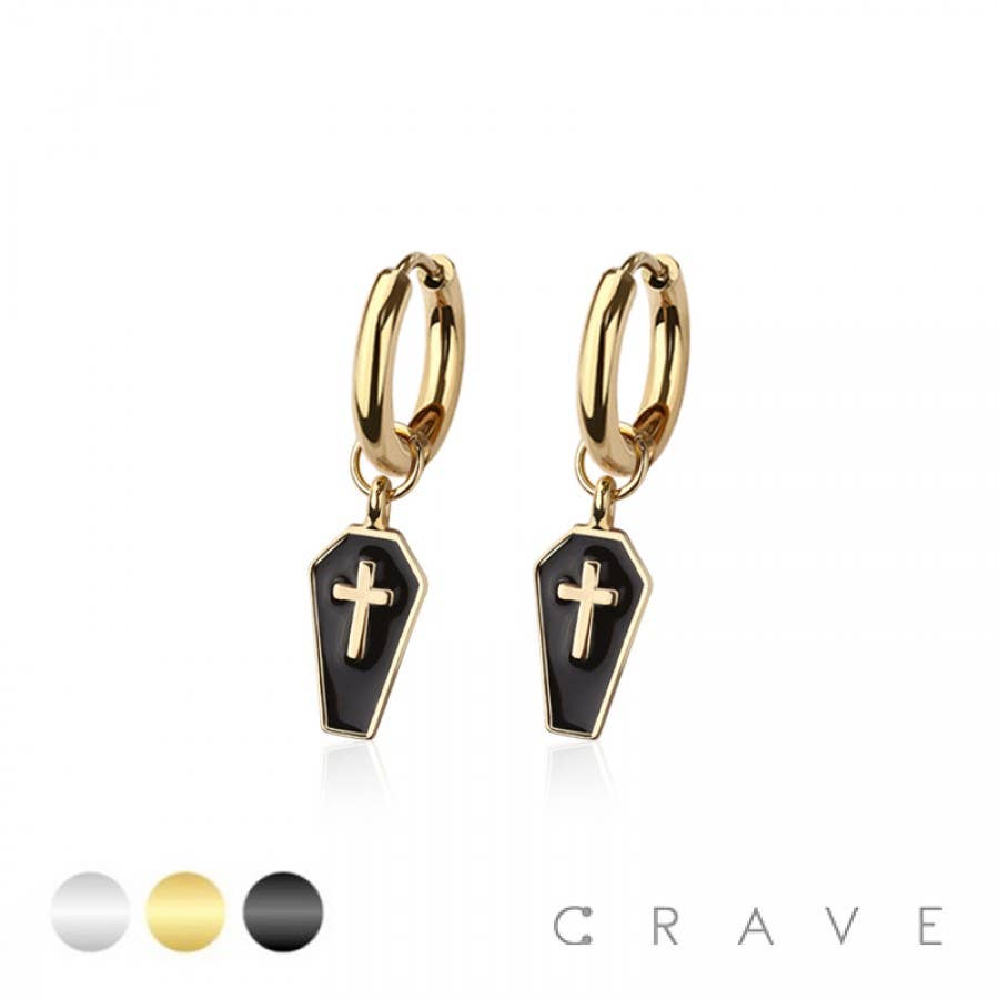 PAIR OF 316L STAINLESS STEEL HUGGIE/HOOP ENAMEL LAYER COFFIN