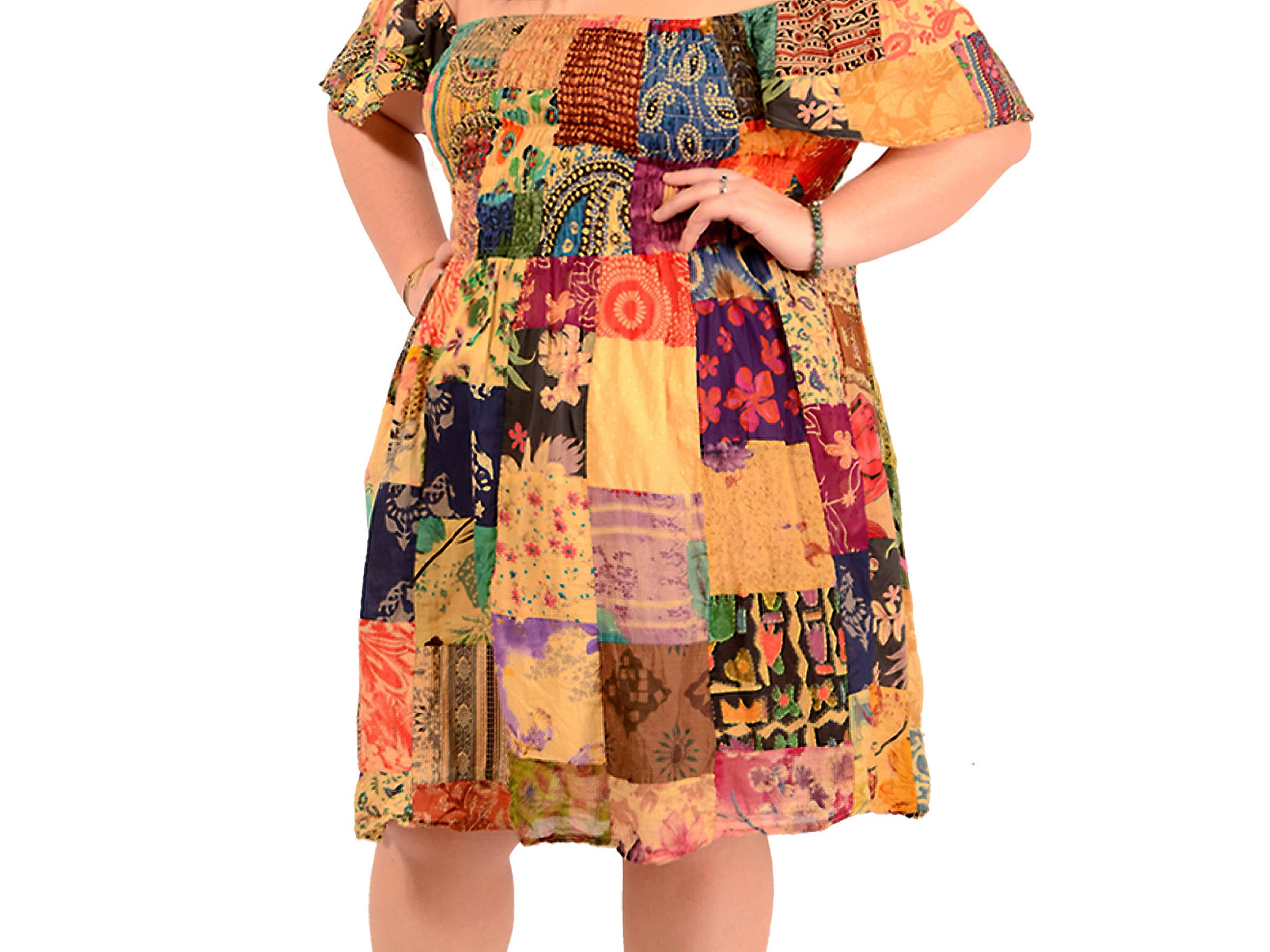 Little Wing Patchwork Printed Cotton Babydoll Dress XL/1X