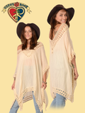 COTTON POLY BLEND CROCHET PONCHO