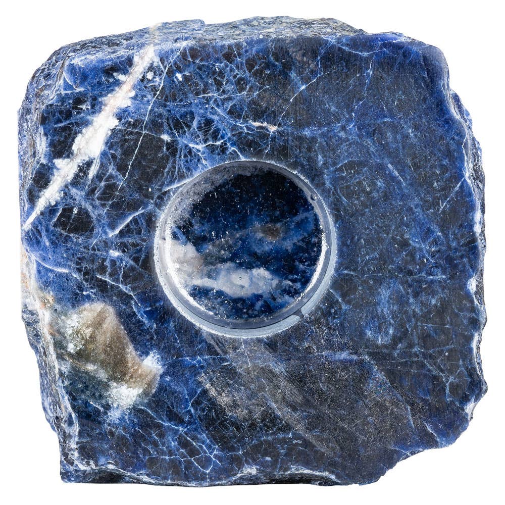 ROUGH BLUE QUARTZ CANDLE HOLDER WITH SMOOTH TOP