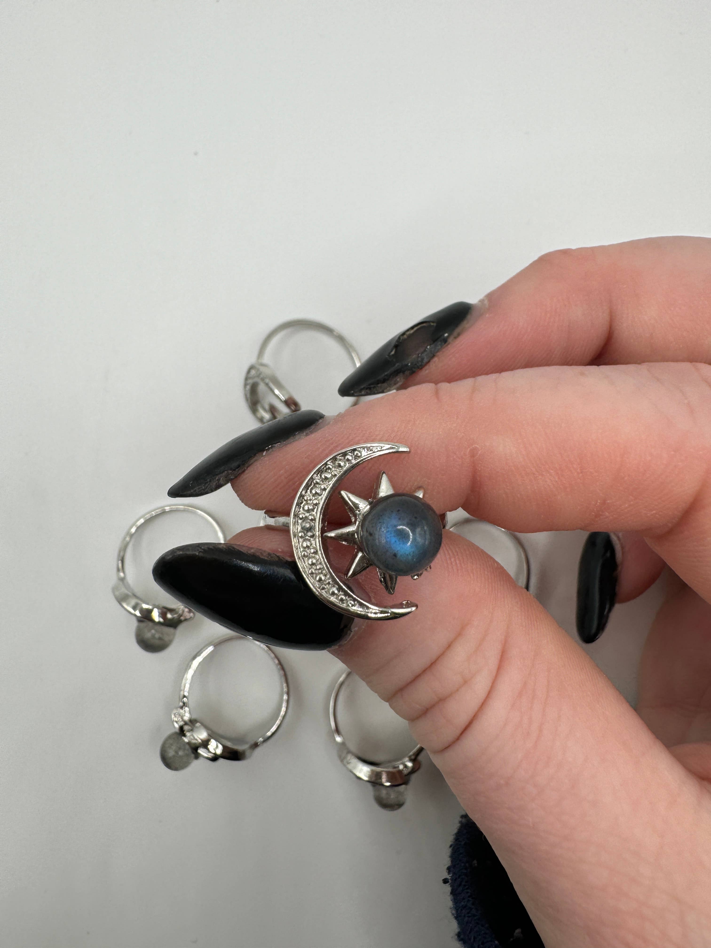 Labradorite Sun & Moon Rings - Adjustable Crystal Rings