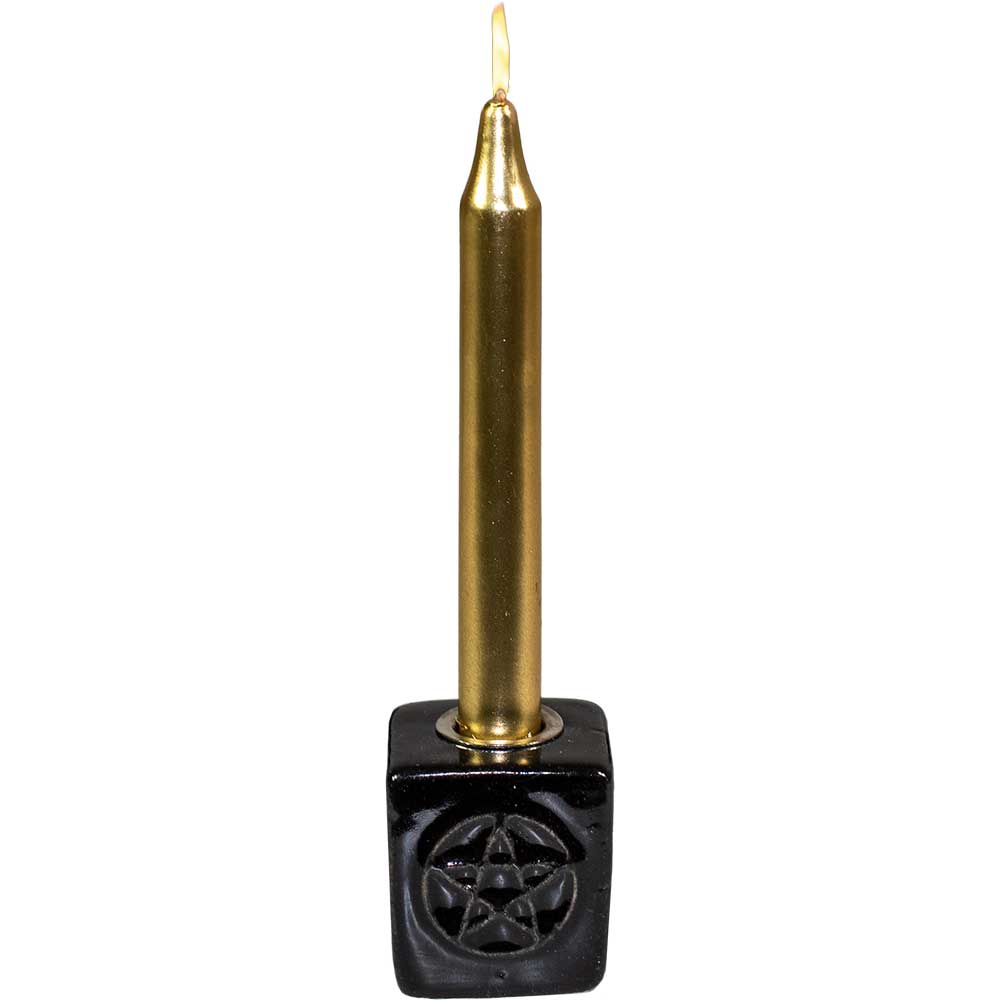 Ceramic Mini Candle Holder Cube - Pentacle Black (Each)