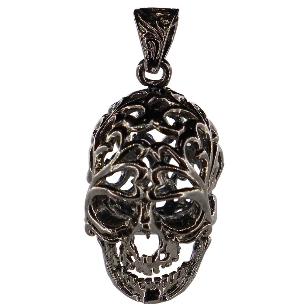 Tumbled Stone Skull Cage Pendant - Black (Each)