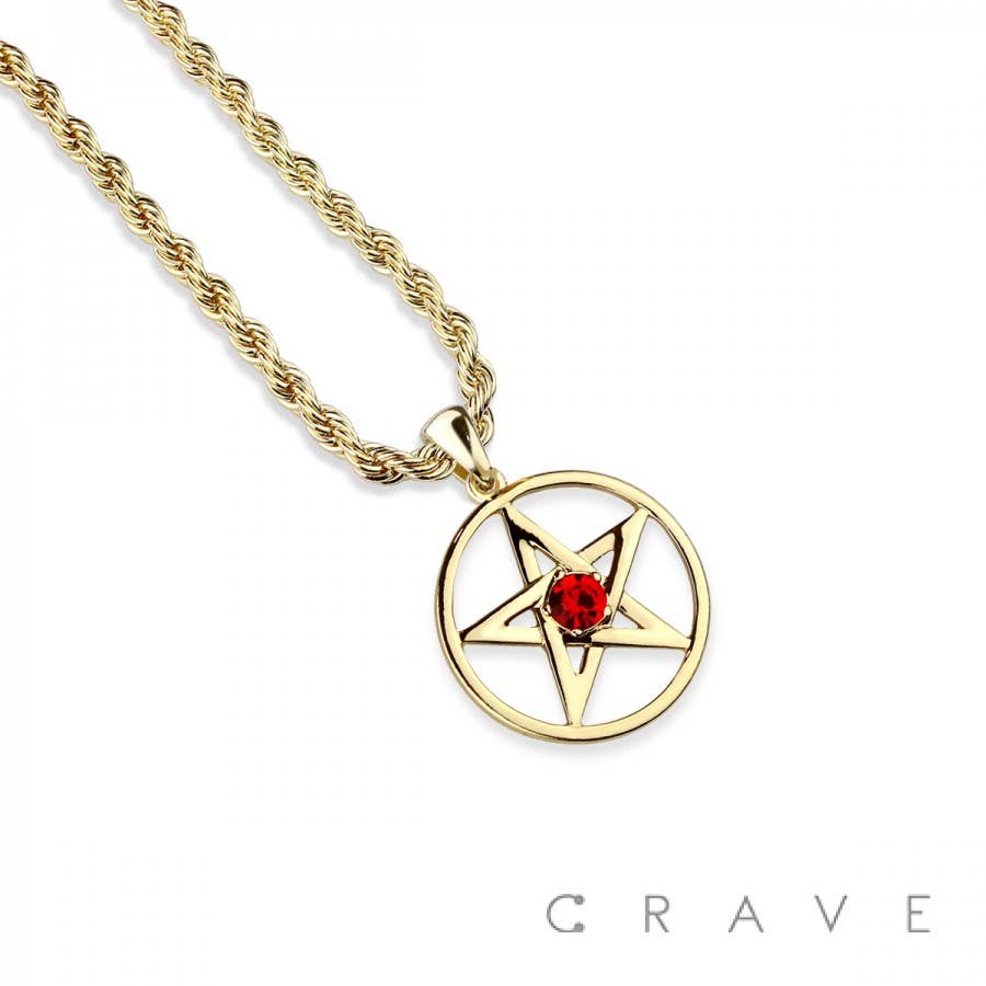 MEN'S PENDANT NECKLACE SILVER TONE PENTAGRAM PENTACLE STAR