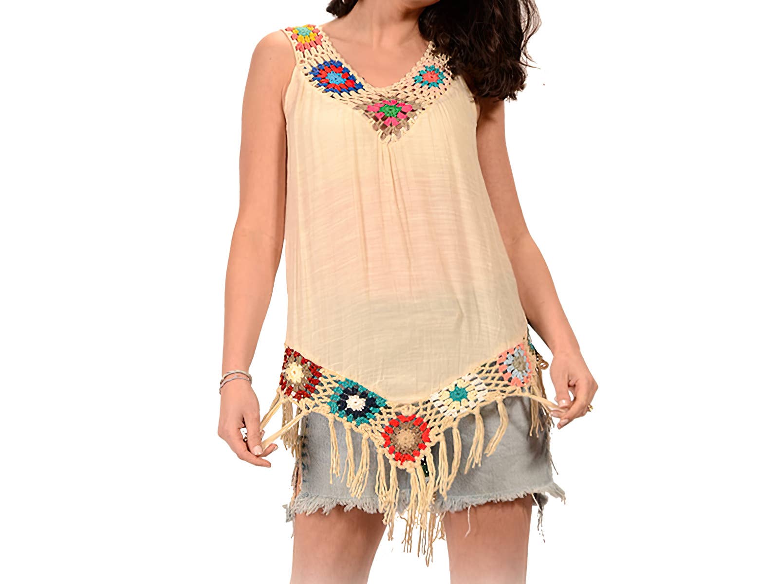 Free Fallin' Cotton Poly Blend Crochet Fringe Blouse