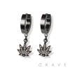 PAIR OF 316L SS EARRINGS W/GEM PAVED MARIJUANA PENDANT