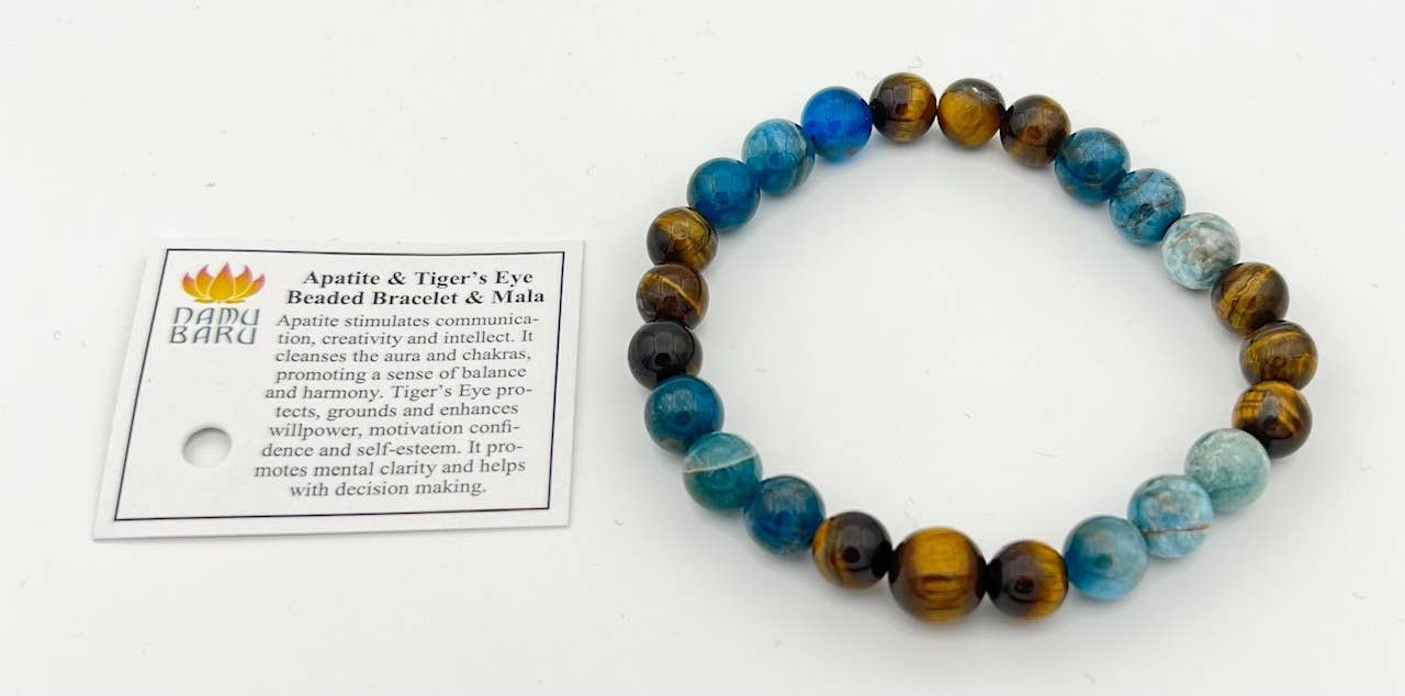 Apatite & Tiger's Eye Beaded Bracelet - Wrist Mala - 8mm