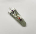 Green Aventurine Flat Gemstone Pendant w/Chakra Silver Color